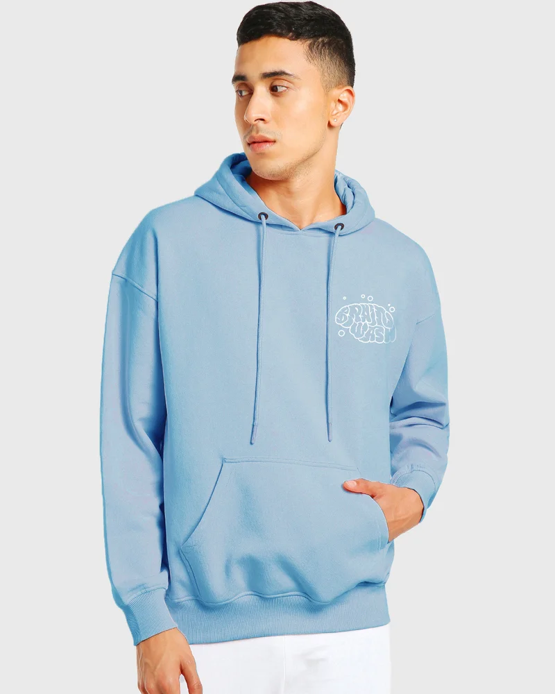 bewakoof Men's Blue Brain Wash Graphic Printed Oversized Hoodies